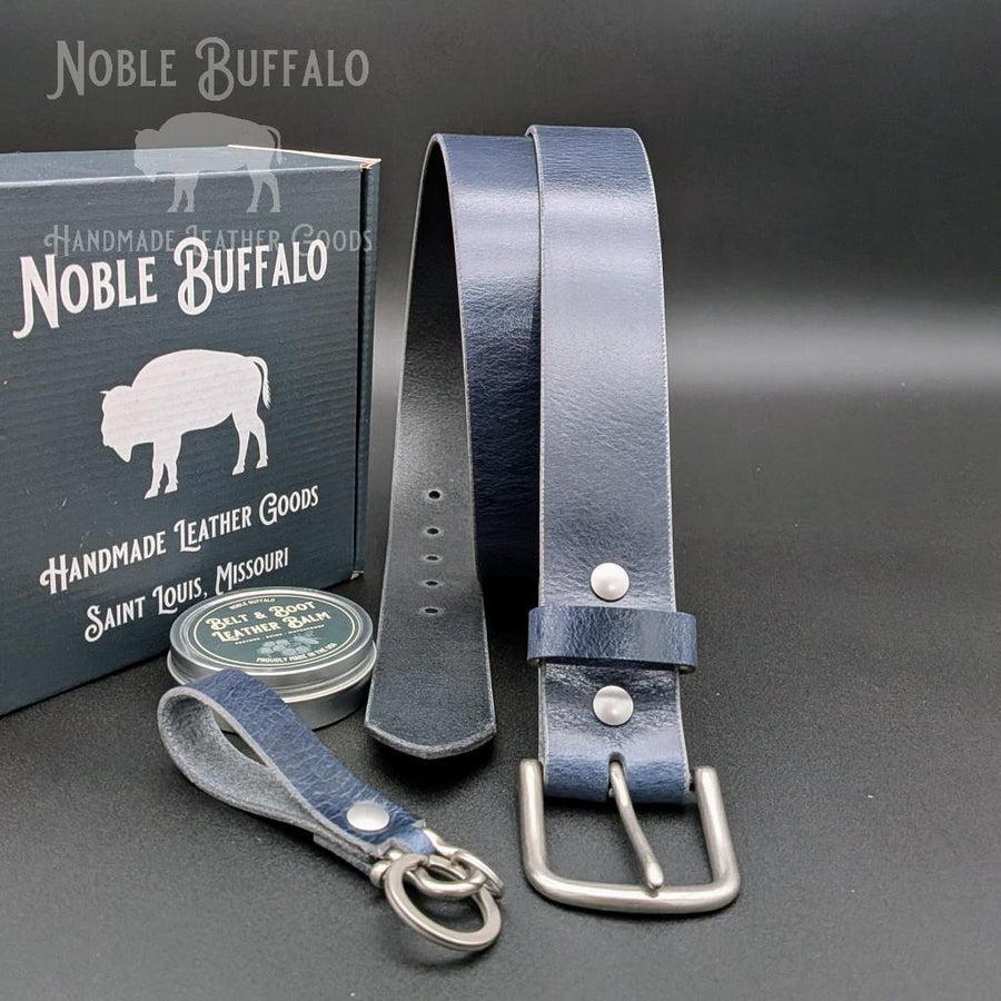 Royal Blue Men's Leather Belt made in the USA by Noble Buffalo in Saint Louis, Missouri