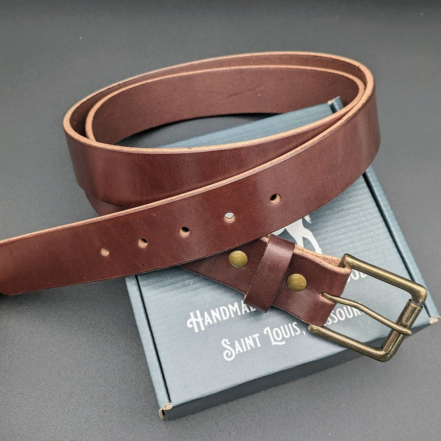 Full-Grain Dark Brown Men's Leather Belt - Handmade Leather Belt on a Noble Buffalo Box