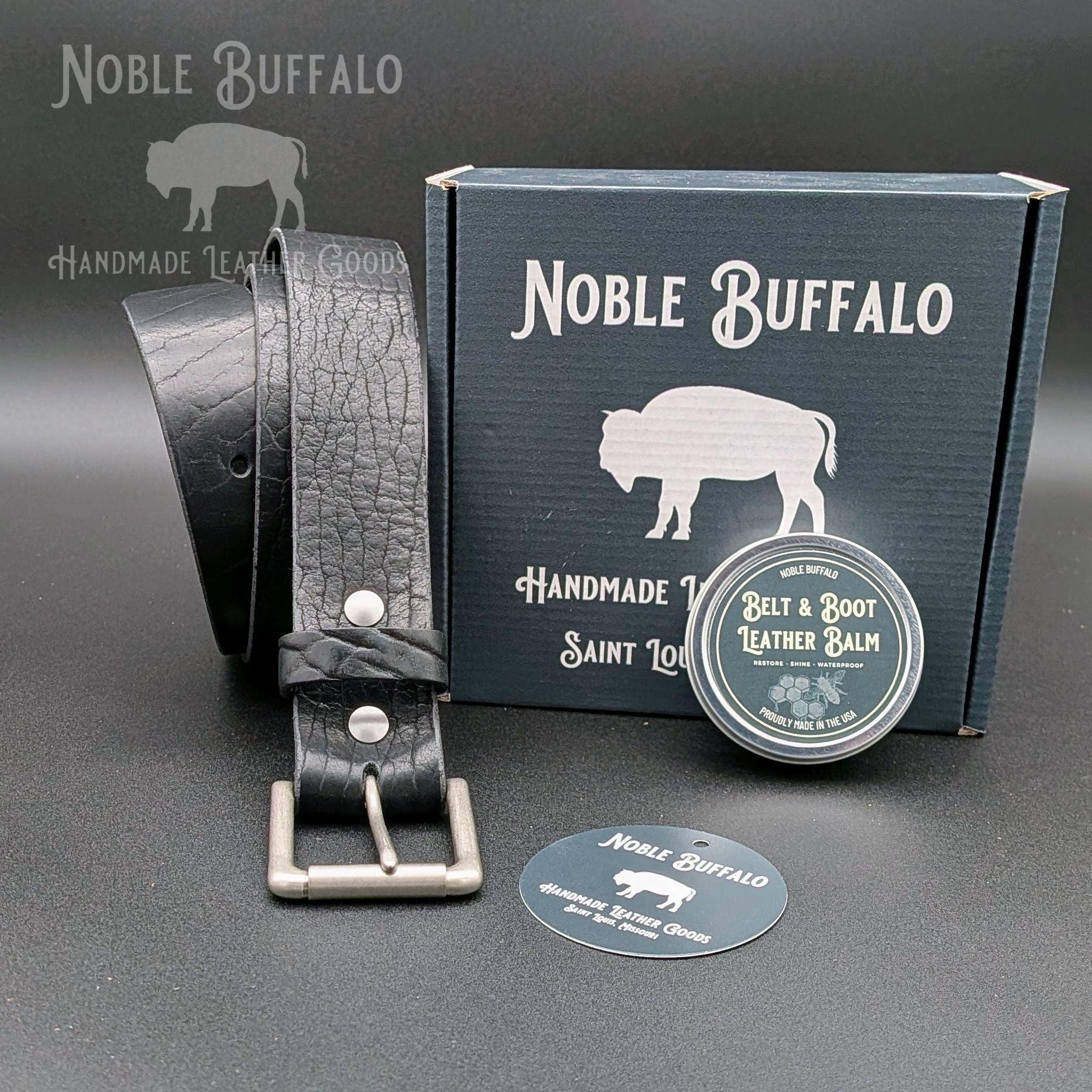Black American Bison Leather Belt made by Noble Buffalo