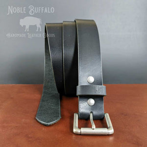Handmade Matte Black Buffalo Leather Belt - USA Men's Leather Belts