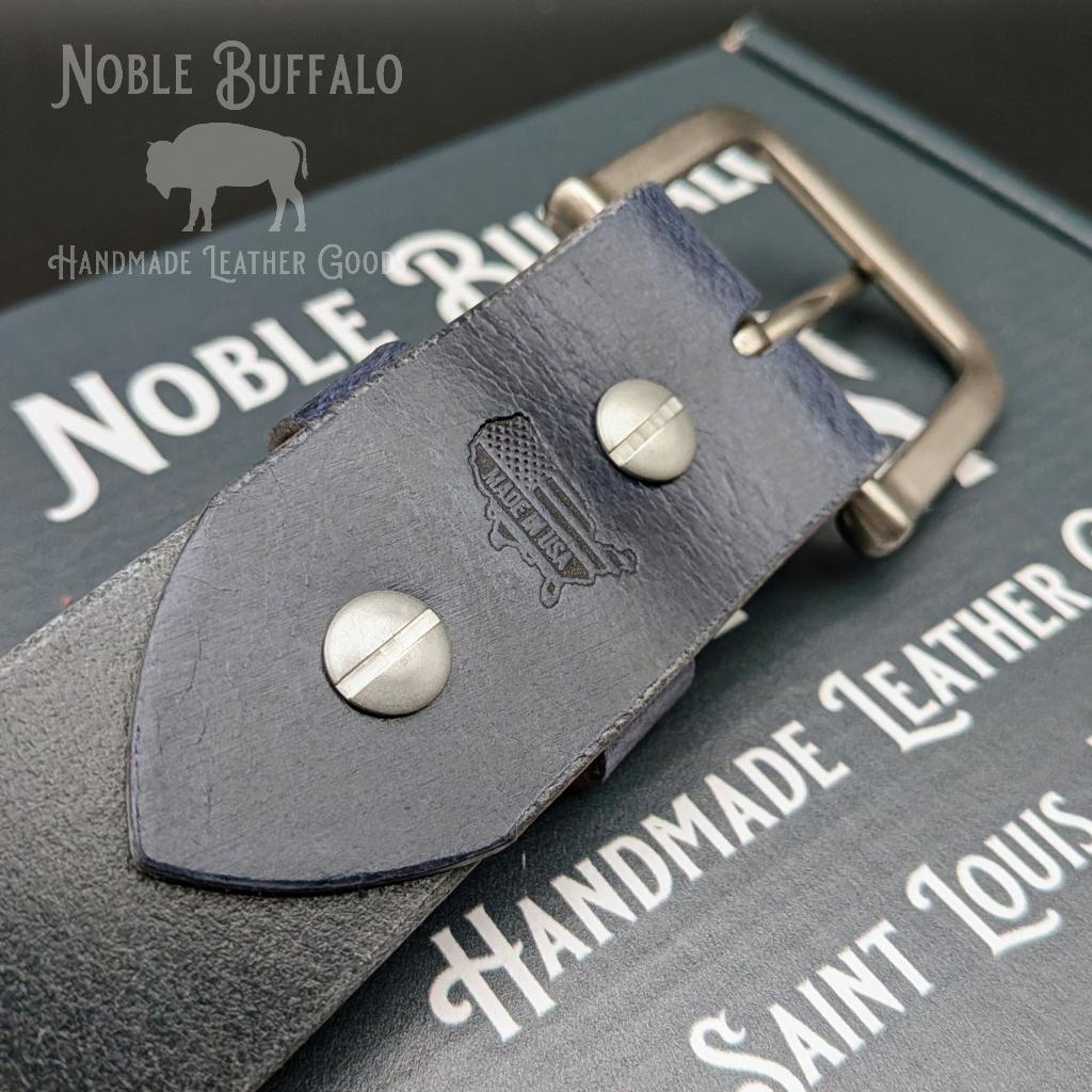 Royal Blue Leather Belt - USA Made Men's Blue Leather Belt - Full Grain Blue Leather