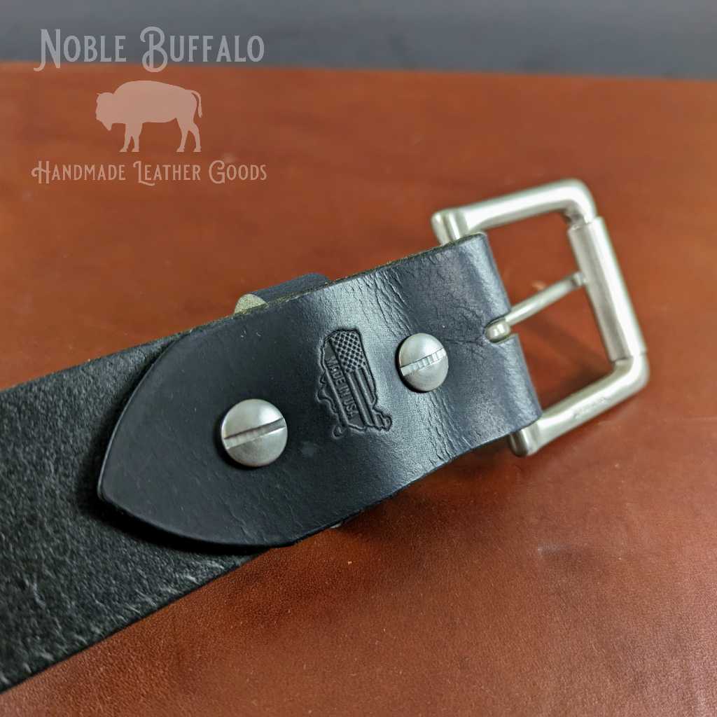 Handmade Matte Black Buffalo Leather Belt - USA Men's Leather Belts