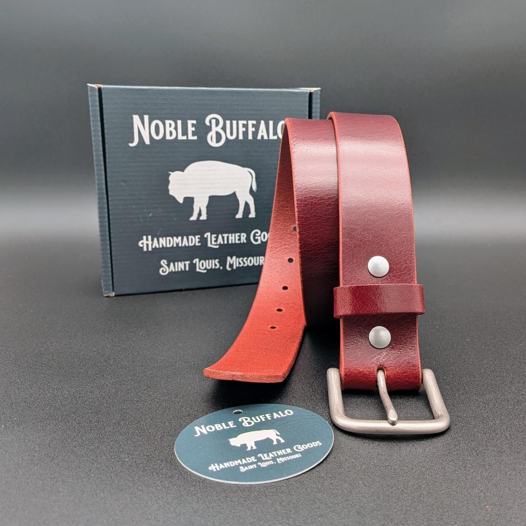 Velvet Red Leather Belt - Soft Buffalo Leather Belt - Handmade in the USA - Red Costume Belt, Christmas Belt, Mens or Womens Dress Belt