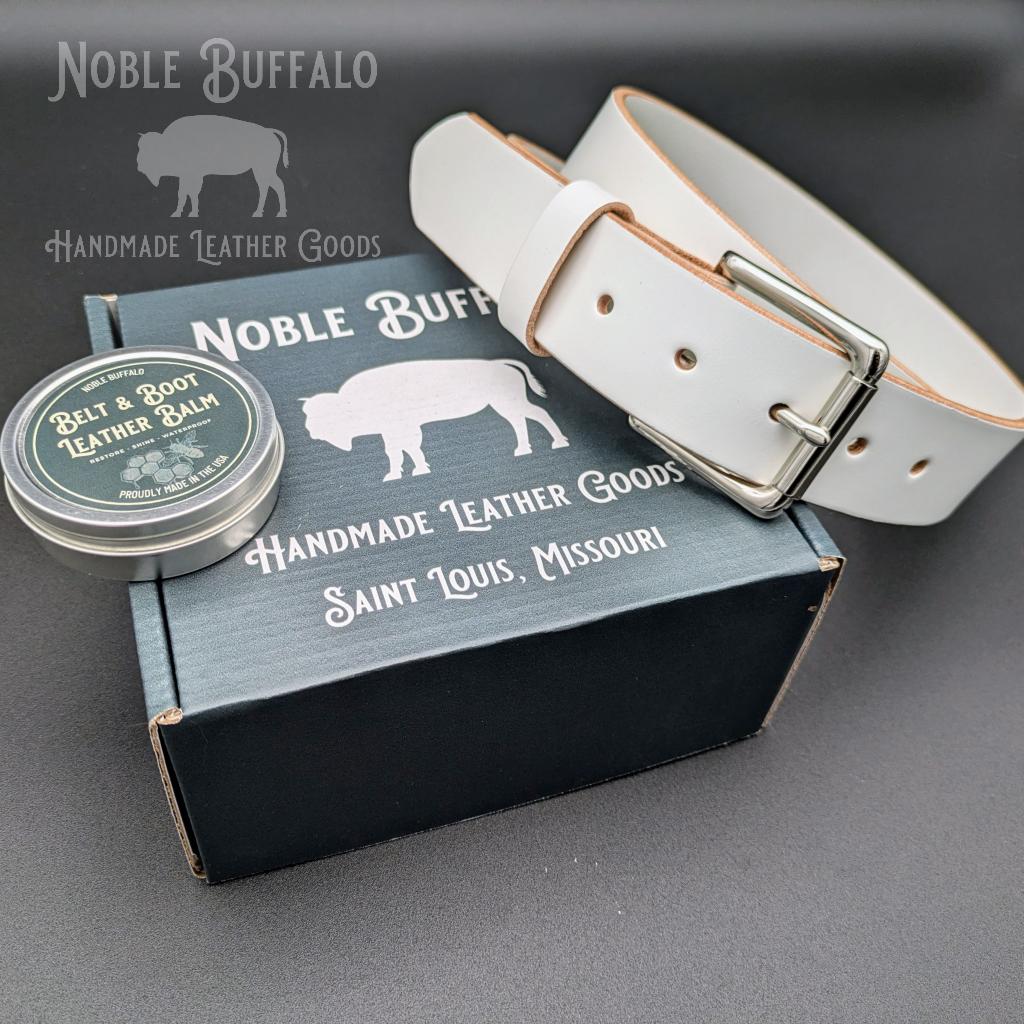 White Leather Belt Handmade in USA | Noble Buffalo White Leather Belt Handmade in USA | Noble Buffalo