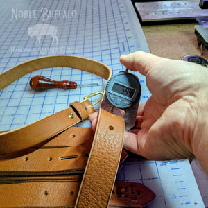 Noble Buffalo brown leather belt in Wickett & Craig latigo with burnished edges and brass buckle detail
