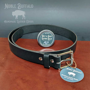 Black Glossy Full Grain Leather Belt - Durable Harness Leather Belt For Men - Made in the USA Leather Belt