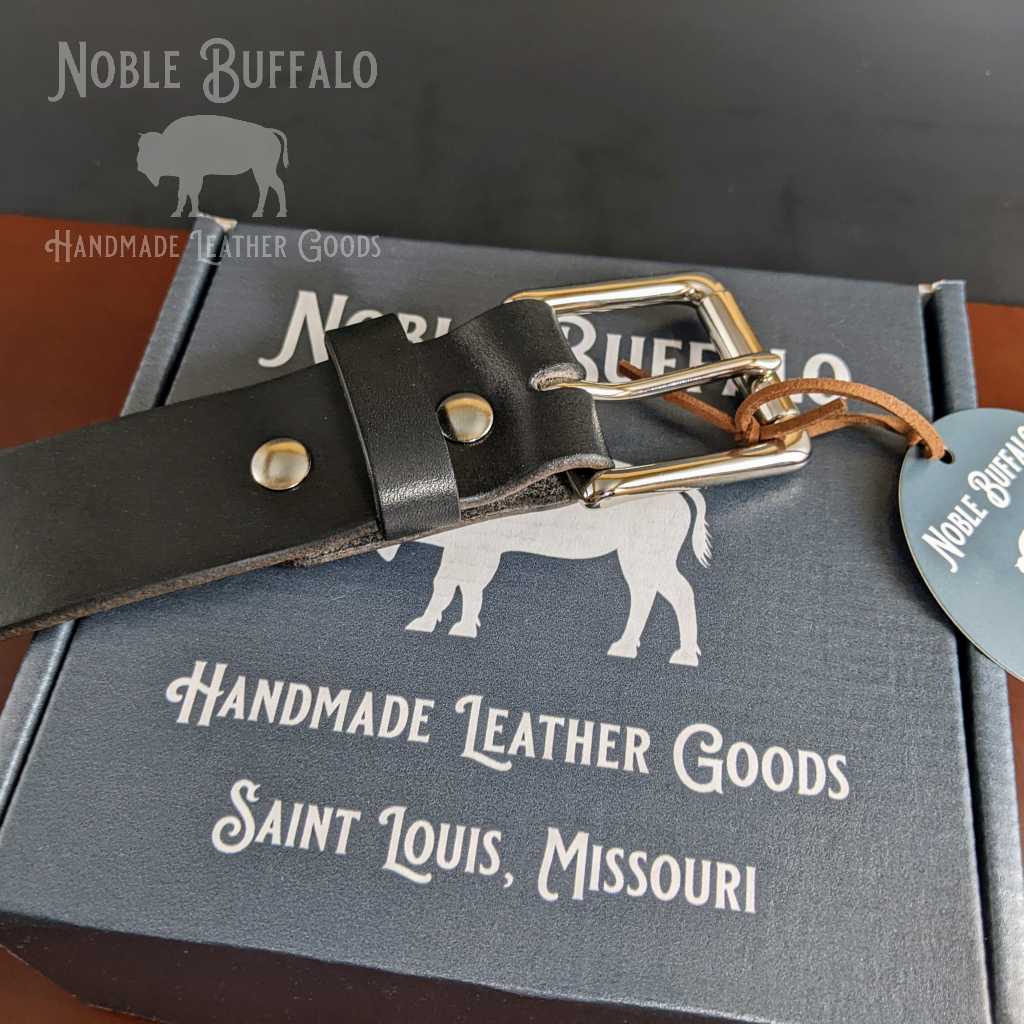 Black Glossy Full Grain Leather Belt - Durable Harness Leather Belt For Men - Made in the USA Leather Belt