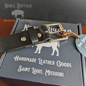 Black Glossy Full Grain Leather Belt - Durable Harness Leather Belt For Men - Made in the USA Leather Belt