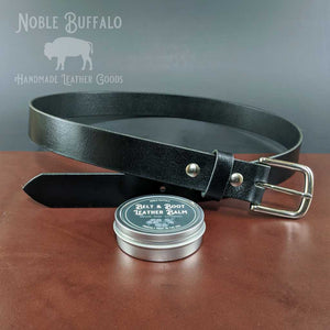 Black Buffalo Leather Belt - Made in the USA Men's Solid Leather Buffalo Belt by Noble Buffalo