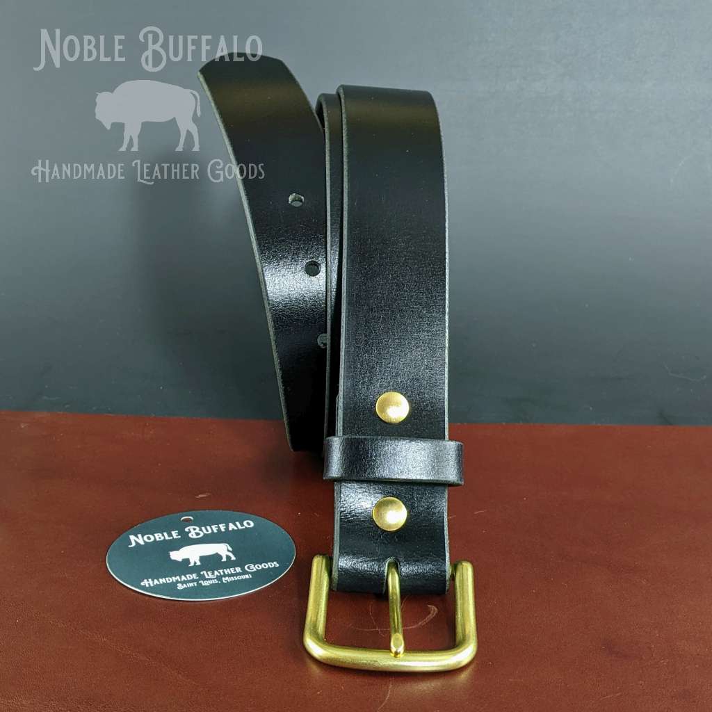 Black Buffalo Leather Belt - Made in the USA Men's Solid Leather Buffalo Belt by Noble Buffalo