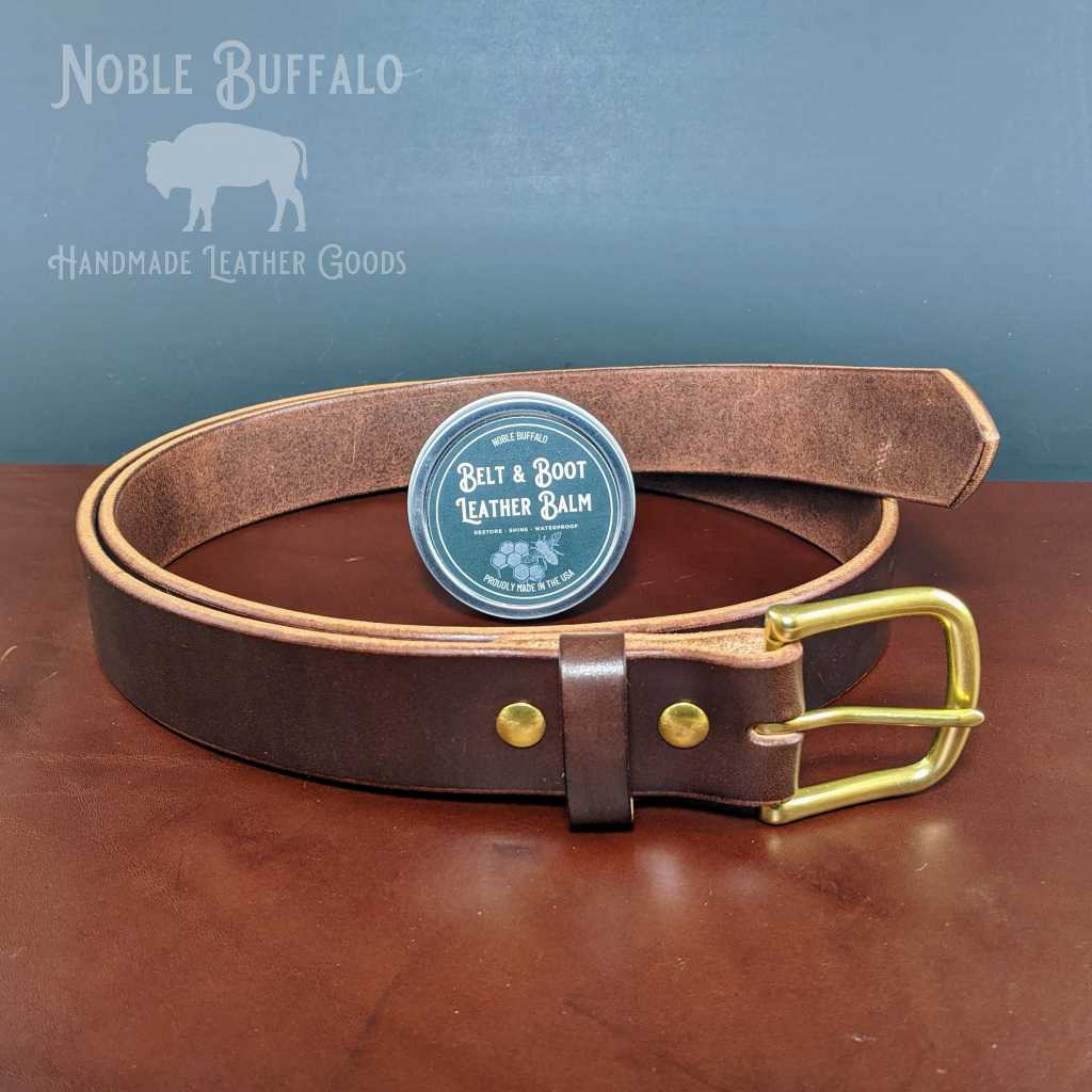 Dark Brown Leather Belt - Full Grain Glazed Thick Leather Belt by Noble Buffalo - USA Made