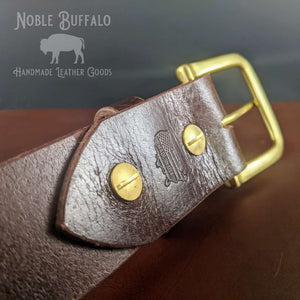 Mahogany Brown Buffalo Leather Belt - Made in the USA Men's Solid Leather Buffalo Belt by Noble Buffalo